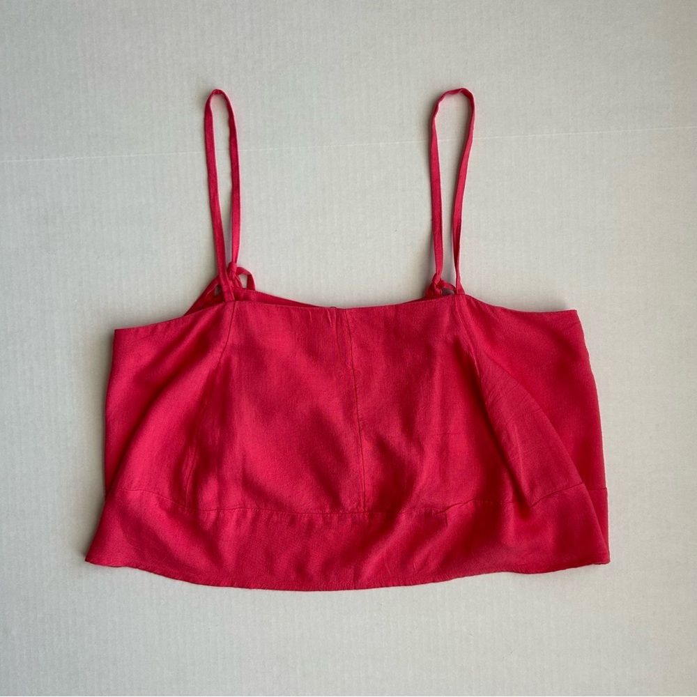 Free People Pink Linen Blend Cropped Camisole Top Button Back Small‎ NEW